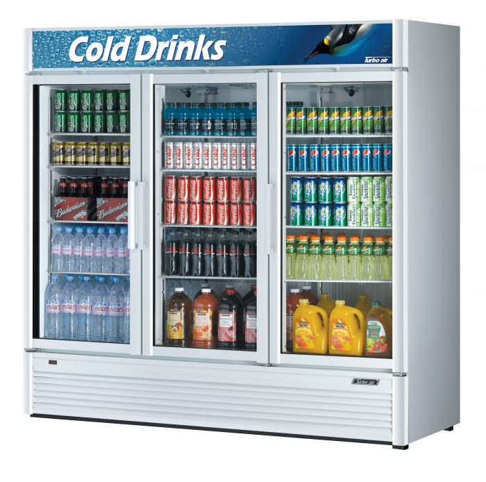 Turbo Air TGM-72SD-N 78" White Super Deluxe Glass Door Refrigerator – Three Swing Doors, LED Lighting, 115v - Donut-Equipment.com