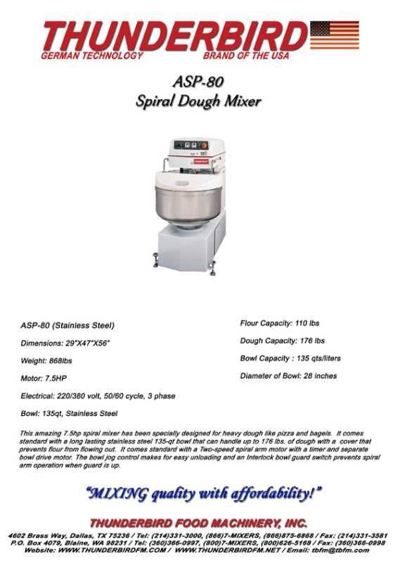 80 Quart (175lb. dough capacity) Thunderbird Planetary Mixer ASP-80 - Donut-Equipment.com