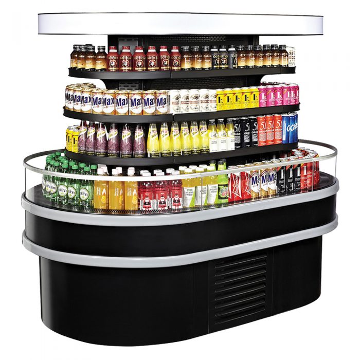 Turbo Air TIOM-20RSRB-N 48" Black Vertical Island Open Air Cooler with (4) Levels, 220v/1ph - Donut-Equipment.com