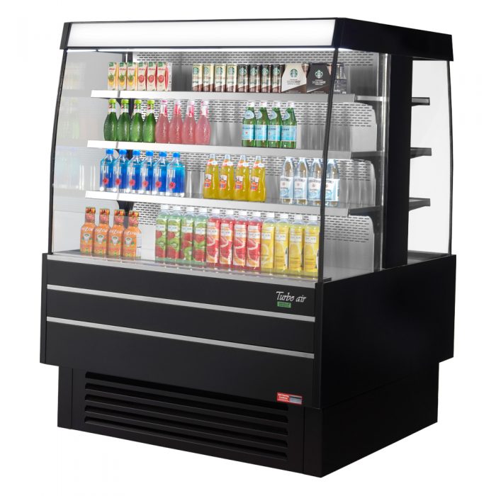 Turbo Air TIOM-48SB-N 50 3/8" Black Vertical Island Open Air Cooler with (4) Levels, 220v/1ph - Donut-Equipment.com