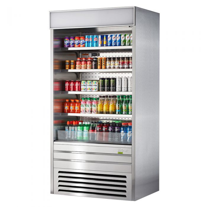 Turbo Air TOM-36ES-N 36" Stainless Steel Vertical Air Curtain Display Case w/ (5) Levels, 115v - Donut-Equipment.com