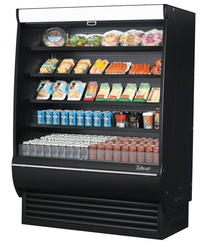 Turbo Air TOM-60DXB-SP-N 60" Black Extra Deep Vertical Open Air Cooler w/ Solid Side Panels, (5) Levels, 115v - Donut-Equipment.com