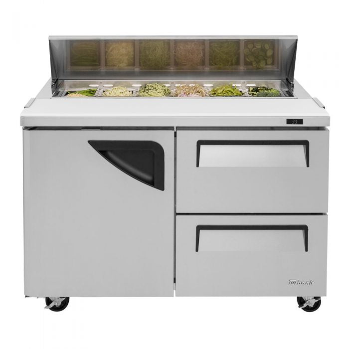 Turbo Air TST-48SD-D2-N 48" 1 Door 2 Drawer Refrigerated Sandwich Prep Table - Donut-Equipment.com