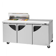 Turbo Air Super Deluxe TST-72SD-10S-N-CL 72" 3 Door Refrigerated Sandwich Prep Table with Clear Lid - Donut-Equipment.com
