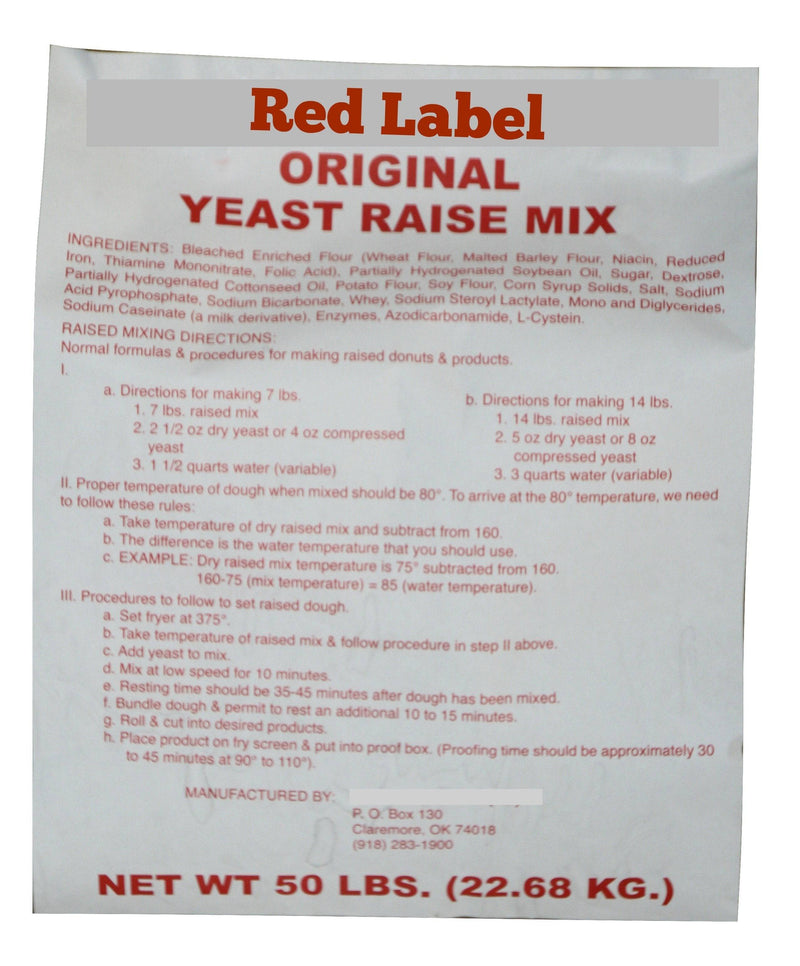 50# Red Label Yeast Raised Donut Mix - Donut-Equipment.com