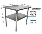 BK Resources 36" x 24" 18 Gauge Stainless Steel Work Table with Galvanized Undershelf – Prep Table - Donut-Equipment.com