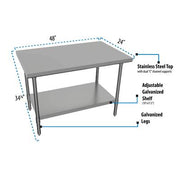 BK Resources 48" x 24" 18 Gauge Stainless Steel Work Table with Galvanized Undershelf – Prep Table - Donut-Equipment.com