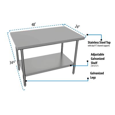 BK Resources 48" x 24" 18 Gauge Stainless Steel Work Table with Galvanized Undershelf – Prep Table - Donut-Equipment.com