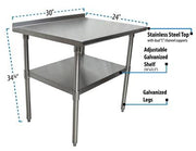 BK Resources 30" x 24" 18 Gauge Stainless Steel Work Table with Undershelf & 1.5" Riser – Prep Table - Donut-Equipment.com