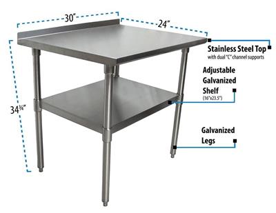 BK Resources 30" x 24" 18 Gauge Stainless Steel Work Table with Undershelf & 1.5" Riser – Prep Table - Donut-Equipment.com