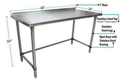 BK Resources 60" x 24" 18 Gauge Stainless Steel Work Table with Open Base & 1.5" Riser – Prep Table - Donut-Equipment.com