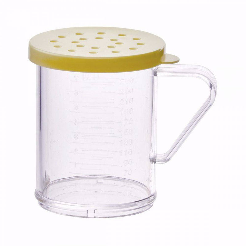 10 oz. Clear Polycarbonate Dredge with Snap-On Yellow Lid - Donut-Equipment.com