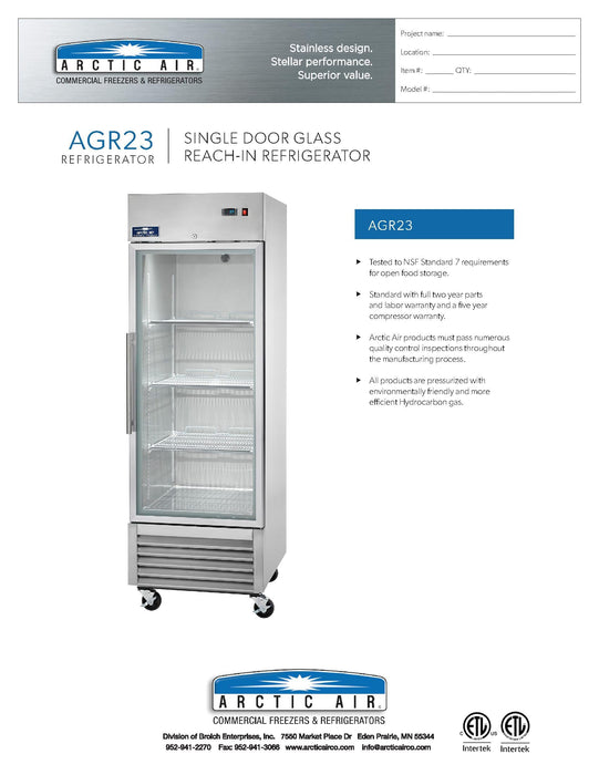 Arctic Air AGR23 27" One Section Glass Door Reach-In Refrigerator - Donut-Equipment.com