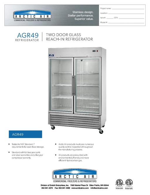 Arctic Air AGR49 54" Two Section Glass Door Reach-In Refrigerator - Donut-Equipment.com