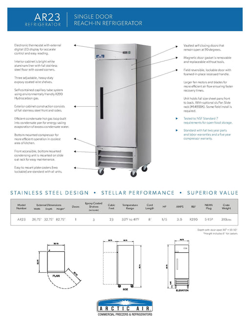 Arctic Air AR23 1 Door Reach-In Refrigerator - Donut-Equipment.com