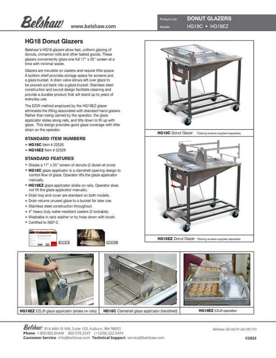 HG18EZ Glazer with Drain Tray and EZ Lift Applicator with one 17" x 25" Glazing Screen - Donut-Equipment.com