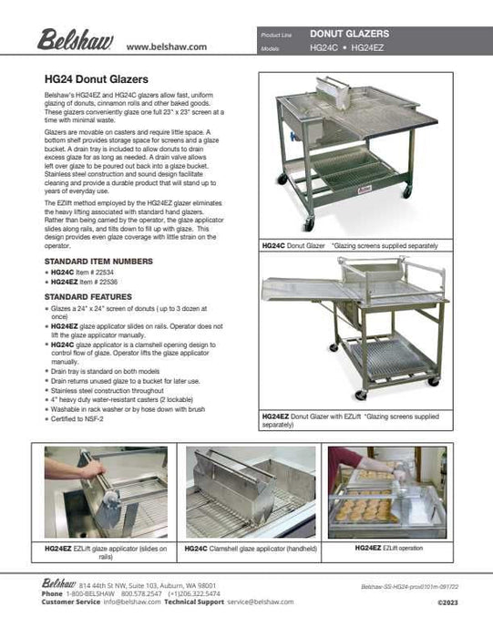 Belshaw HG24EZ Glazer with Drain Tray/and One Glazing Screen - Donut-Equipment.com