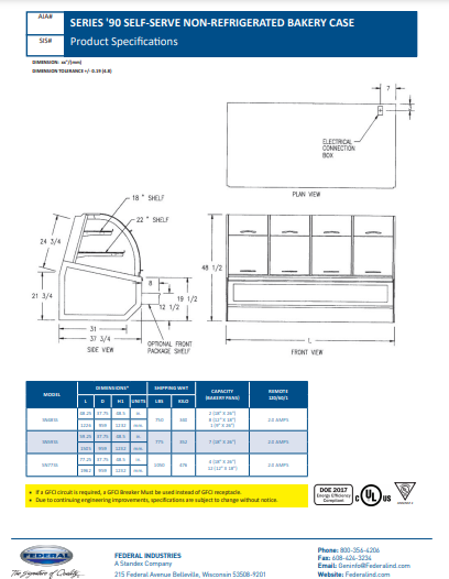 Non Refrigerated Self-Serve Display Federal SN48SS 59" x 37.75" x 48" - Donut-Equipment.com