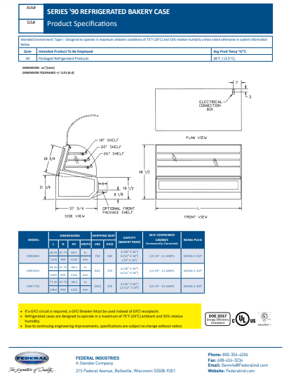 Federal SNR77SC SERIES '90 Refrigerated Bakery Case 77" x 37.75" x 48" - Donut-Equipment.com