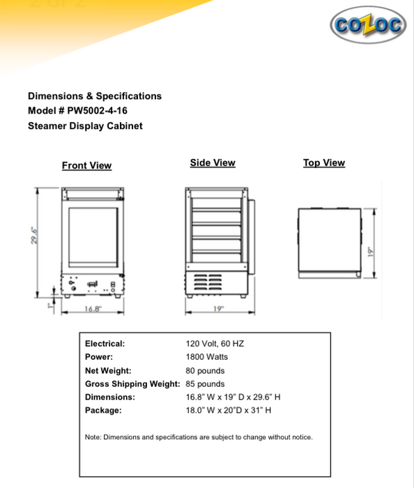 Steamer Heated Merchandiser Cabinet by Cozoc # PW5002-4-16 - Donut-Equipment.com