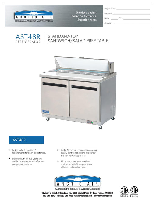 Arctic Air AST48R 48" Two Door Sandwich / Salad Prep Refrigerator - Donut-Equipment.com