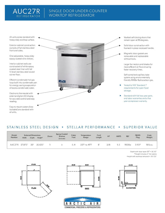 Arctic Air AUC27R 27" Under-counter Refrigerator - Donut-Equipment.com