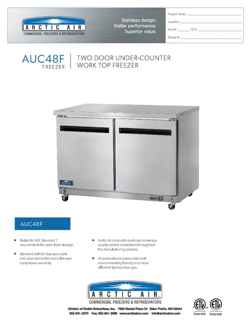 Arctic Air AUC48F 48" Under-counter Freezer - Donut-Equipment.com