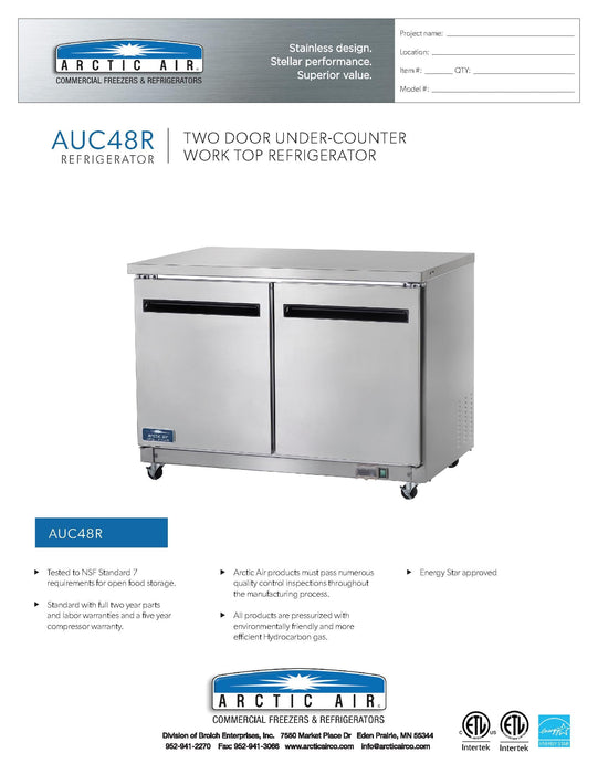 Arctic Air AUC48R 48" Undercounter Refrigerator - Donut-Equipment.com