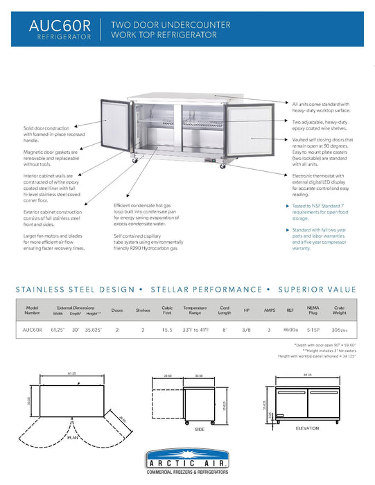 Arctic Air AUC60R 60" Undercounter Refrigerator