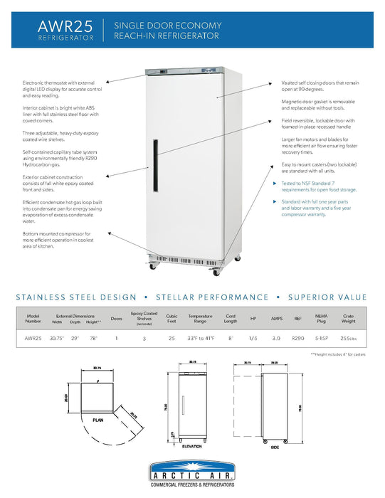 Arctic Air AWR25 White Single Door Reach In Refrigerator - Donut-Equipment.com