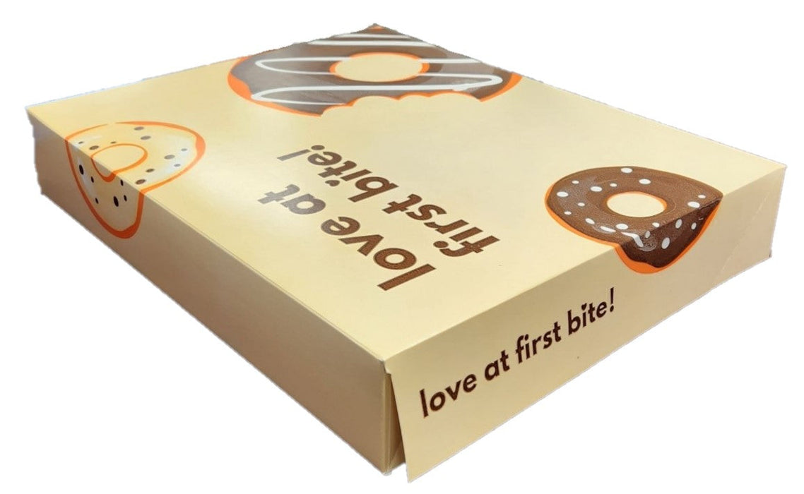 Printed 14 3/8" x 10 7/8" x 2 1/4" -  Automatic One-Piece Design Donut Box (125/case) - Donut-Equipment.com